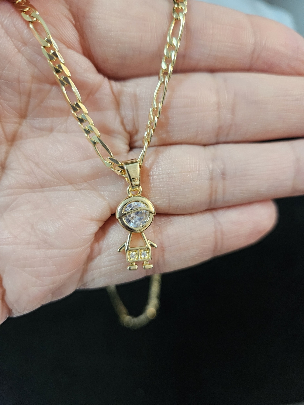 Gold Plated Boy Pendant Necklace with Clear Stone